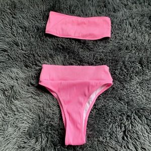 Tube top high waisted ribbed bikini